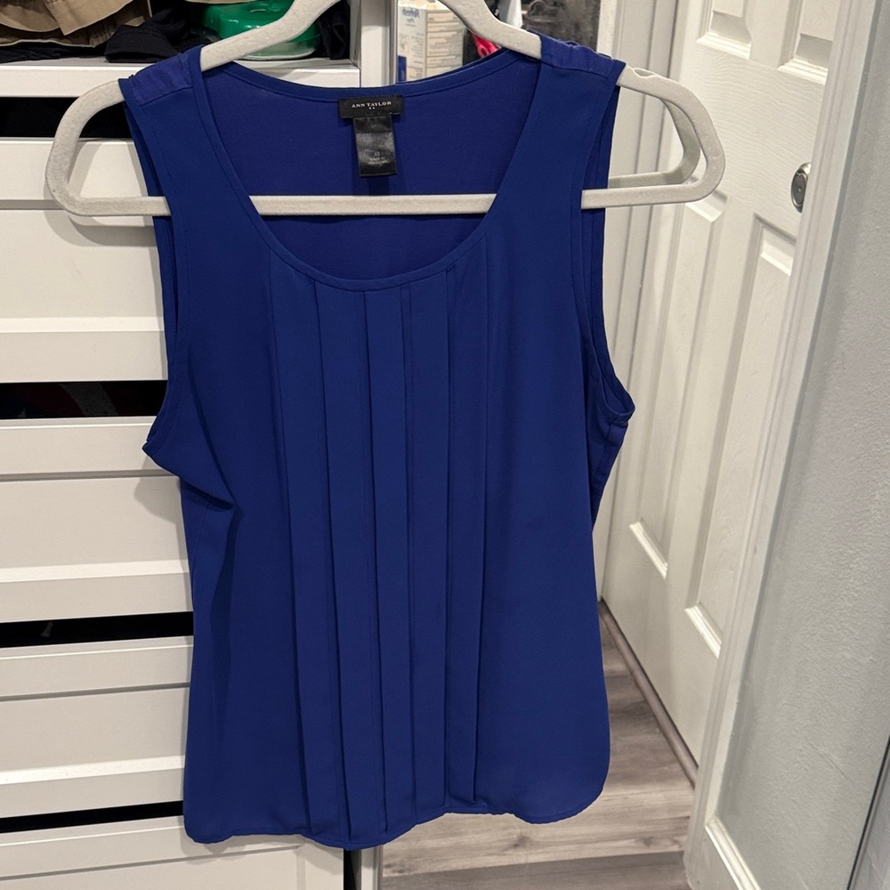 Ann Taylor Royal Blue Pleated Tank Top